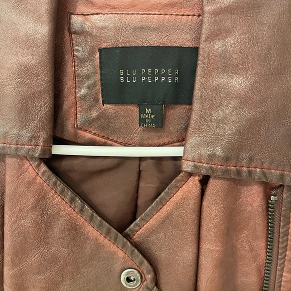 Blu Pepper Deep Red Faux Leather Moto Jacket - Picture 2 of 4